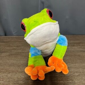 Wild Republic Red Eyed‎ Tree Frog Plush Stuffed Animal Toy Green Orange 10"